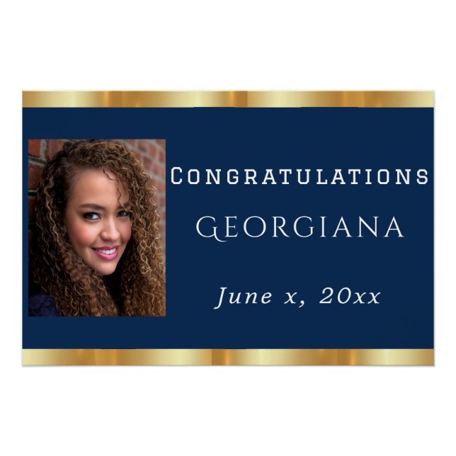 Abschluss Navy Blue Gold Satin Foto Poster (Vorderseite)