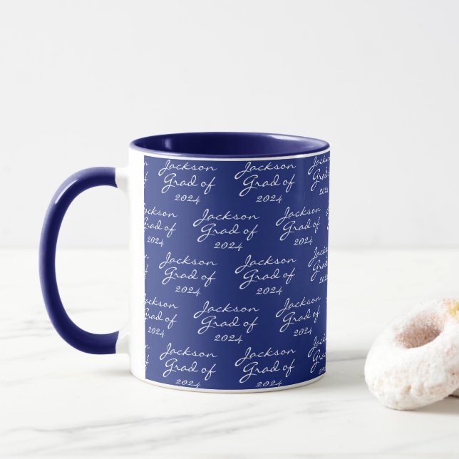 Abschluss Navy Blue Personalisierter Grad Kaffee Tasse (Mit Donut)