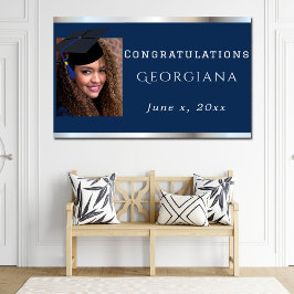 Abschluss Navy Blue Silver Satin Grad Cap Poster