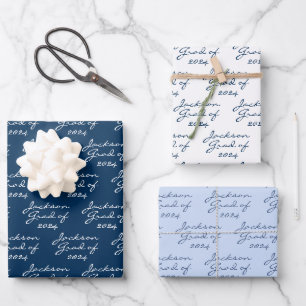 Abschluss Navy Light Blue Personalisiert Grad Geschenkpapier Set