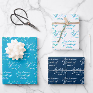 Abschluss Navy Marine Blue Personalisiert Grad Geschenkpapier Set