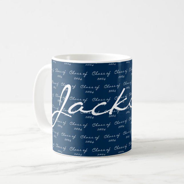 Abschluss Navy White Personalisiert Class Jahr Kaffeetasse (Vorderseite Links)