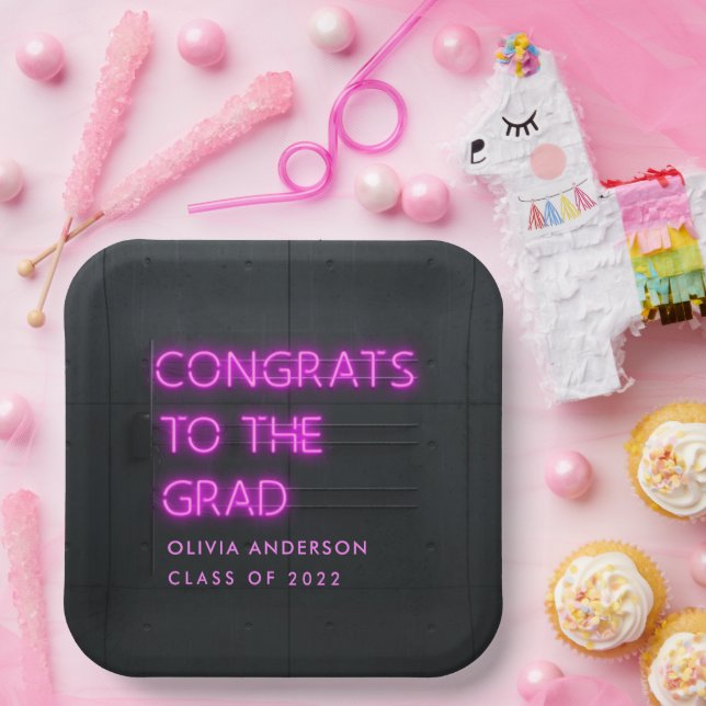 Abschluss Neon rosa Typografie moderne Glückwunsch Pappteller (Party)