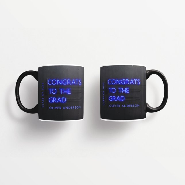 Abschluss Neon Schwarz Blau Glückwünsche modern st Kaffeetasse (Von Creator hochgeladen)