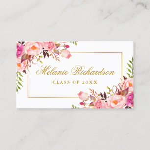Abschluss Networking Pink Floral Gold Visitenkarte