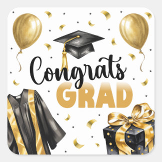 Abschluss Neutral Schwarz Gold High School College Quadratischer Aufkleber