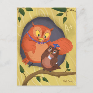 Abschluss Niedlich Owl Blue Hat Blank Postkarte