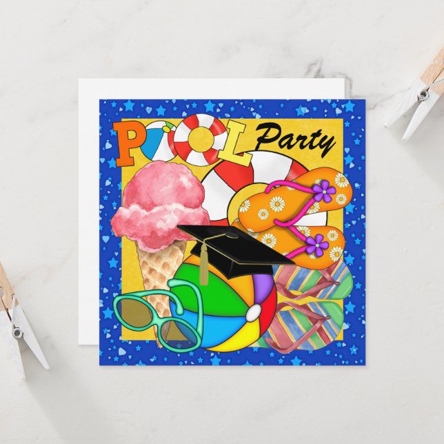 Abschluss oder Party Einladung von Occasions Pool (Vorderseite/Rückseite Beispiel)