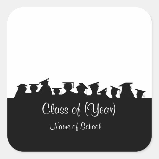 Abschluss- oder Wiedersehen-Namensmarken mit Silho Quadratischer Aufkleber (Vorderseite)