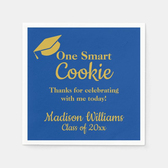 Abschluss One Smart Cookie Party Blue Gold Paper Serviette (Vorderseite)