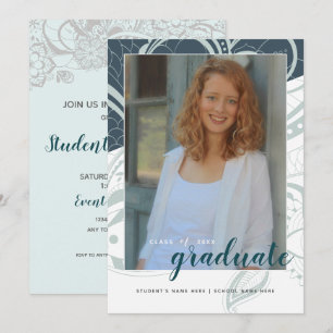 Abschluss Open House Aquamarin Grau Design Einladung