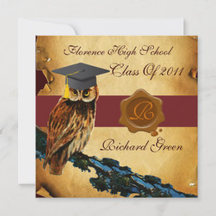 ABSCHLUSS OWL PARCHMENT BROWN WAX SIEGEL MONOGRAM EINLADUNG