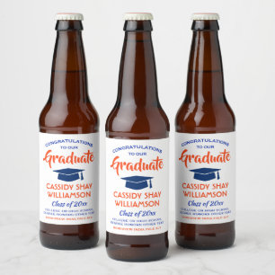 Abschluss Party Gratulation Modern Orange und Blau Bierflaschenetikett