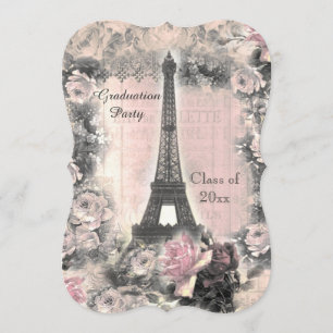 Abschluss-Party-Shabby Chic-Eiffelturm u. -ROSEN Einladung