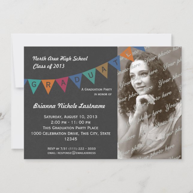 Abschluss Pennant Flag-Banner mit Foto Einladung (Vorderseite)