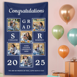 Abschluss Personalisiert Foto Collage Navy Blue Banner
