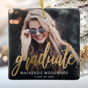 Abschluss-Personalisiertes Foto Gold Schrift Anden Keramikornament