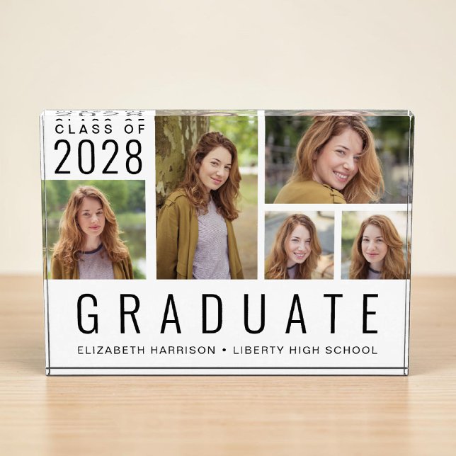 Abschluss Picture Collage Keepake Fotoblock (Modern Graduation White Photo Block)
