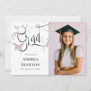 Abschluss Pink Butterflies Grad Kalligraphie Chic Einladung
