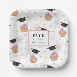 Abschluss Pink Cupcake Personalisiert Paper Teller