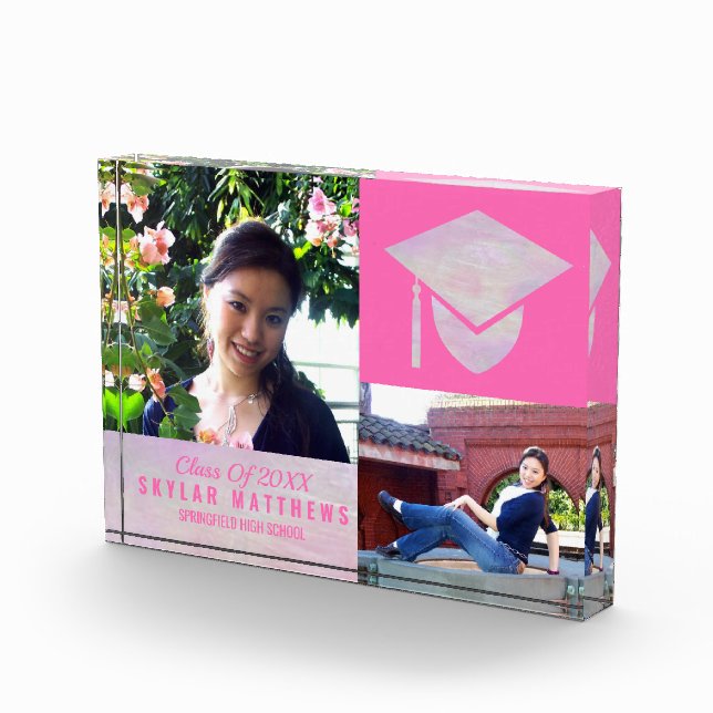 Abschluss Pink Opal Chic Trendy Keepake Fotoblock (Rechts)