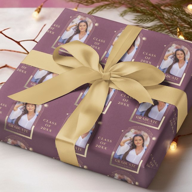 Abschluss Plum Gold Sun Moon Stars Grad Foto Geschenkpapier (Von Creator hochgeladen)