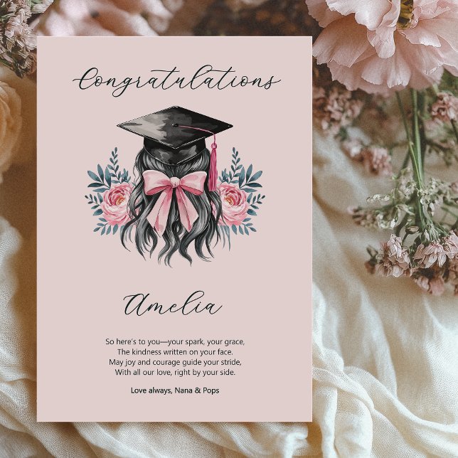Abschluss Poem Girly Grad Cap Herzlichen Glückwuns Karte (Graduation Congratulations Card - order printed or digital download)
