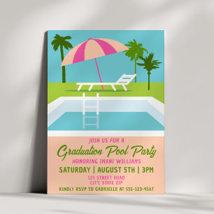 Abschluss-Poolparty Sommer Tropischer Poolbereich Einladung