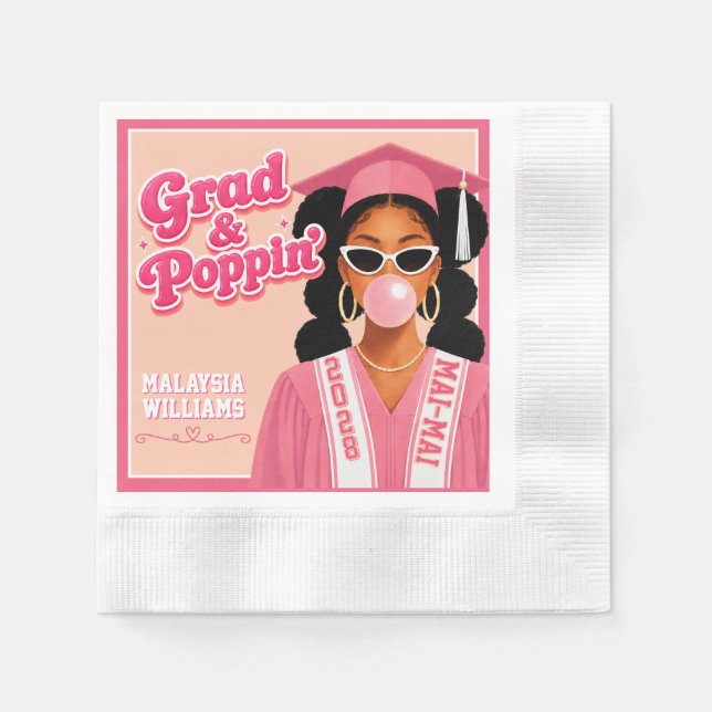 Abschluss & Poppin Schwarzes Mädchen Pink Bubblegu Serviette (Vorderseite)
