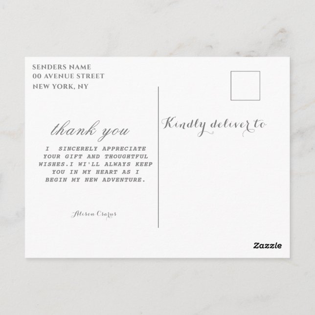 Abschluss Postcard Dankeschön-Script Postkarte (Rückseite)