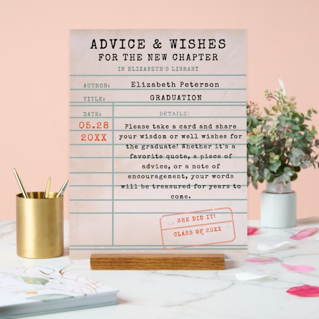 Abschluss-Ratschläge zum Thema Bibliothekskarte Acrylschild (Hochzeit)