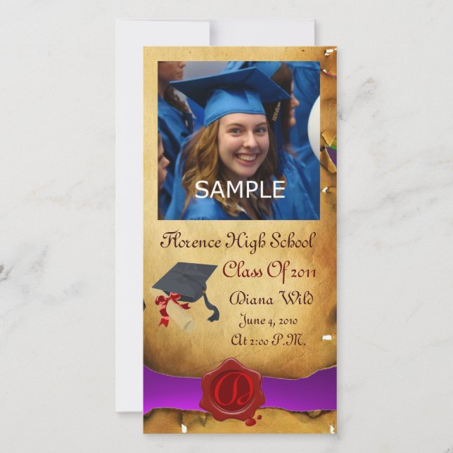 ABSCHLUSS RED BROWN WAX SIEGEL MONOGRAM lila Ankündigung (Vorderseite)