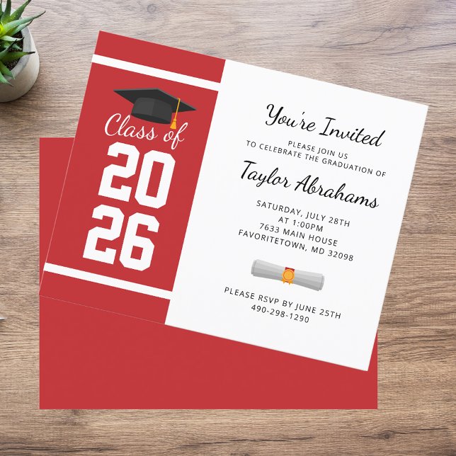 Abschluss Red White Grad Party 2025 Einladung (Graduation Red White Bold 2025 Party Invitation)