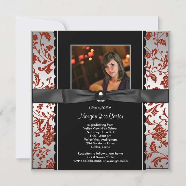 Abschluss Rot und Schwarzes Foto Announcem Einladung (Vorderseite)