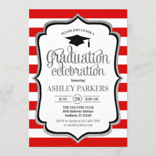 Abschluss - Rot-Weiß-Silberschwarz Einladung