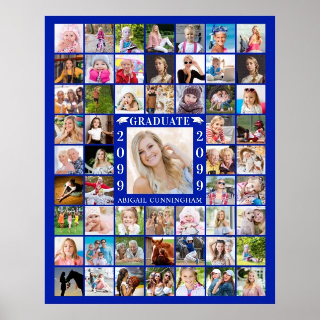 Abschluss Royal Blue 55 Foto Collage Personalize Poster (Vorne)