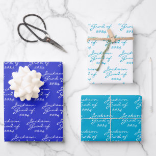 Abschluss Royal Marine Aqua Blue Grand Name Geschenkpapier Set