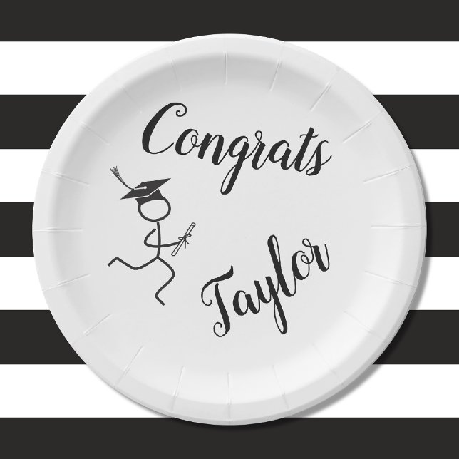 Abschluss Runner © Running Grad White Black Text Pappteller (Depiction of Front of Paper Plate)