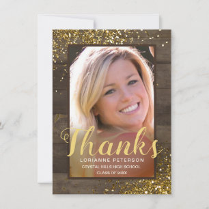 Abschluss Rustic Glam Dank Gold Script Foto Dankeskarte