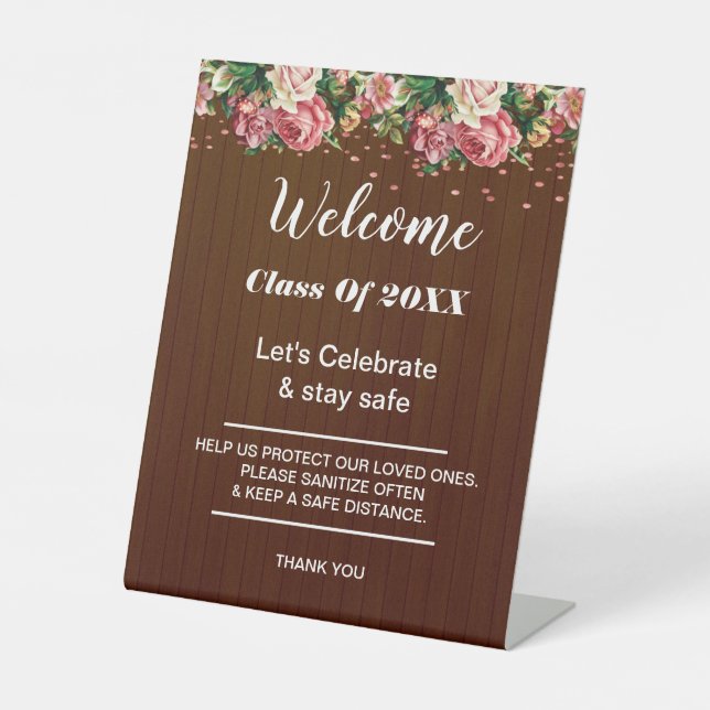 Abschluss Rustikale Dunkelholz-Party-Sicherheit Sockelschild (Vorderseite)