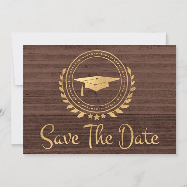 Abschluss Rustric Save the Date Gold Grad Cap (Vorderseite)