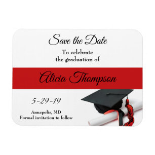 Abschluss Save the Date Black Red Cap Tassel Magnet