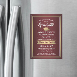 Abschluss Save the Date Burgundy Red Gold White Magneteinladung
