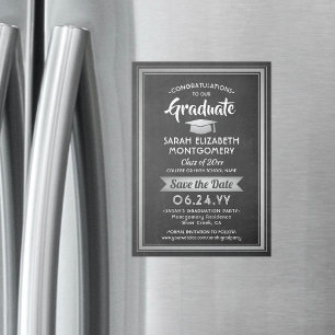 Abschluss Save the Date Chalkboard grau und weiß Magneteinladung