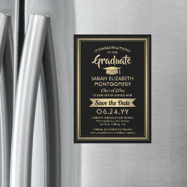 Abschluss Save the Date elegant Schwarz und Gold Magneteinladung