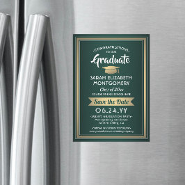 Abschluss Save the Date Elegantes, grünes Weiß Gol Magneteinladung