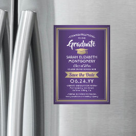 Abschluss Save the Date Elegantes Lila Weißes Gold Magneteinladung