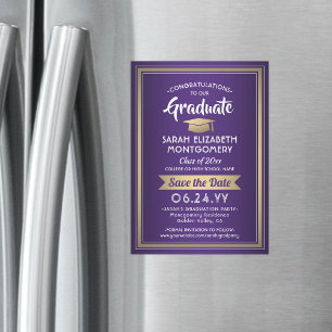 Abschluss Save the Date Elegantes Lila Weißes Gold Magneteinladung