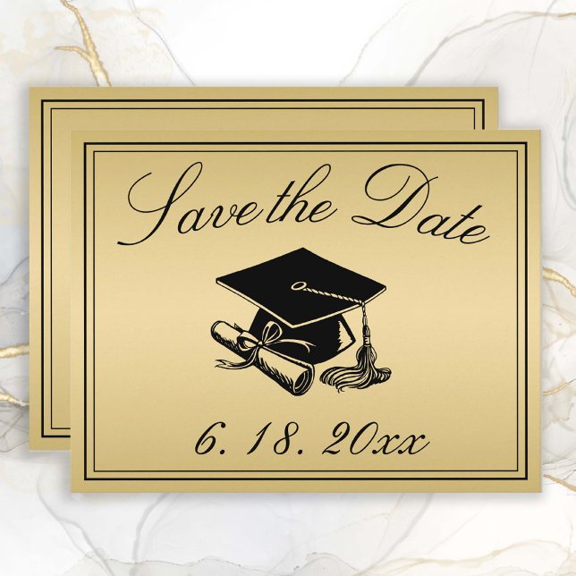 Abschluss Save the Date Gold Black Cap Diploma Ankündigung (Gold Save the Date Graduation Announcement )