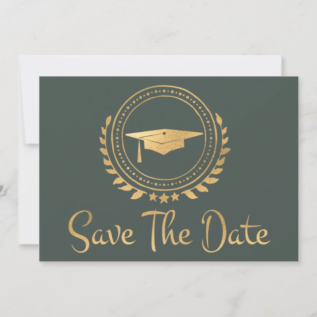 Abschluss Save the Date Gold Emblem Grad Cap (Vorderseite)